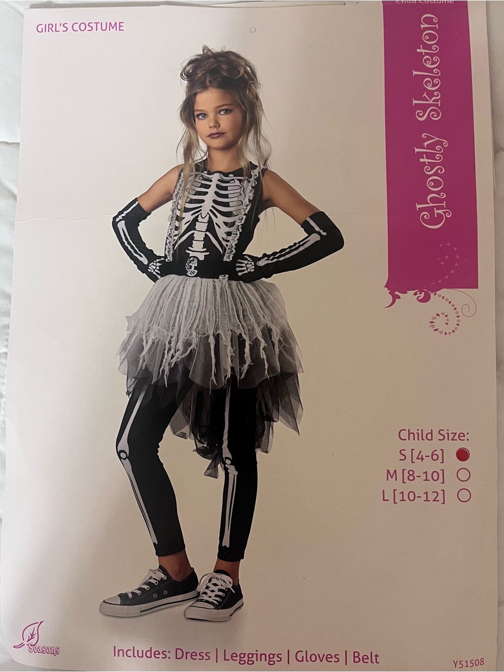 Ghostly Skeleton Girls Black & Gray Costume with Tulle Skirt size small 4-6